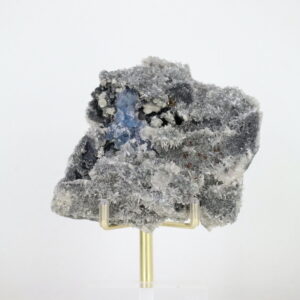 Blauwe Fluoriet op Naaldkwarts Cluster met Calciet en Chalcopyriet “Celestial Cascade”