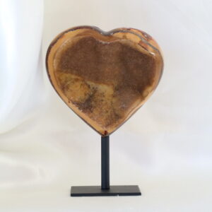 Druzy tijgeroog hart op zwarte metalen standaard