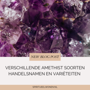 Close-up van diep paarse amethistkristallen met natuurlijke insluitsels, gebruikt als headerbeeld voor een blog over verschillende amethist soorten en handelsnamen.