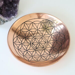 Koperen Flower of Life schaaltje van massief koper met handgegraveerde Levensbloem.