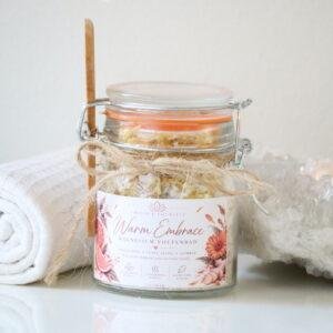 Warm Embrace magnesium voetenbad 150 gram in glazen weckpotje met natuurzuivere oliën.